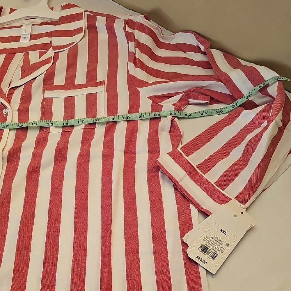 Stars Above Red and White Striped All Cotton Striped  Nightshirt - Picture 8 of 10